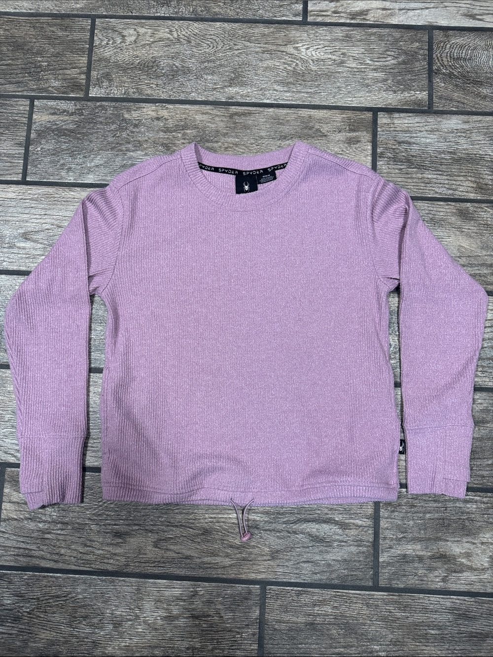 Spyder M Cozy lightweight fleece Lavender Crewneck Sweater drawstring bottom